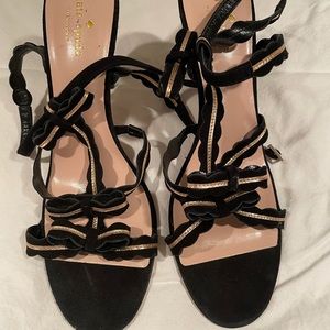 Rose gold and black suede bow strappy heel
